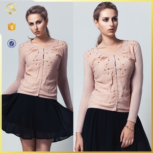 Perle perle autour <span class=keywords><strong>ras</strong></span> du <span class=keywords><strong>cou</strong></span> cardigan <span class=keywords><strong>pull</strong></span> chandail - Product Image 2