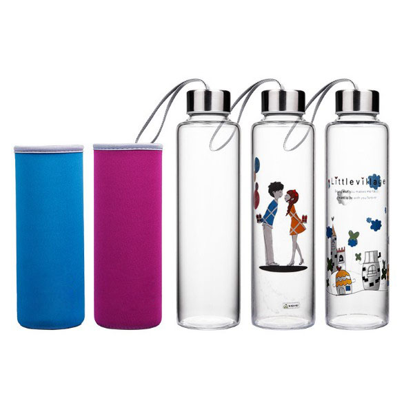 Borosilicate Custom BPA Free Borosilicate Glass Water Bottle With Custom Design