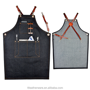 Cross Back correas de cuero de vaca negro pesado Denim delantal - Product Image 3