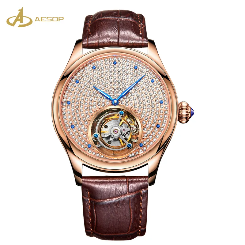 Hot selling factory price leather unisex watch Aesop fashion japan movement diamond watches fly tourbillon