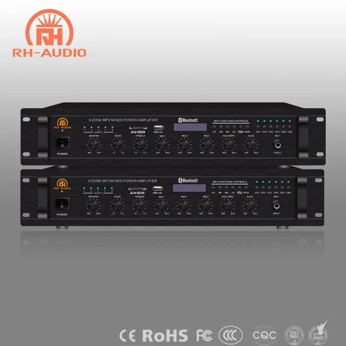 RH-AUDIO 6 Zones Rack Montage Mixer Power Amp met FM USB SD Audio Bron