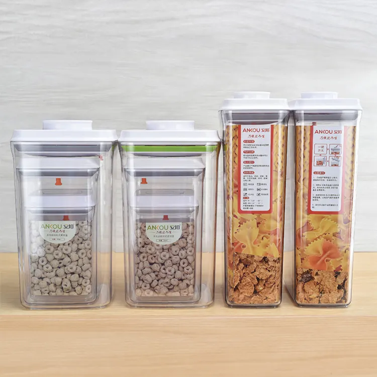 Various Styles POP Top Push Button Food Storage Containers Sets Rectangular Rice Storage Canister Sealed