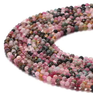 Nice Loose Faceted Round Gemstone Bead Strands Natural Colorful Tourmaline Stone Beads for Jewelry Making 3mm 4mm