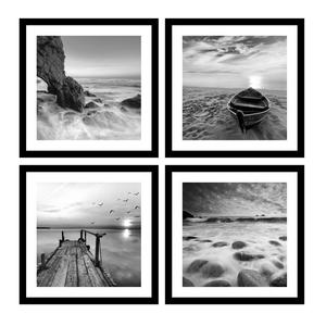 Juego de 4 paneles e impresión artística de pared con temática marina, <span class=keywords><strong>paisaje</strong></span> playero, lienzo enmarcado, lienzo giclée, <span class=keywords><strong>paisaje</strong></span> al amanecer, blanco y negro, personalizado - Product Image 1