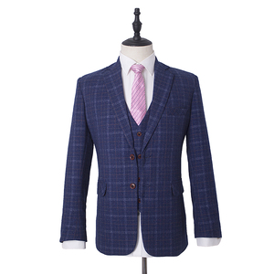 Traje de Hombre MA109 de 3 Piezas, Hecho a Medida, con Estampado de Cuadros, Estilo Retro, Clásico, Ajustado, Azul a Cuadros, Informal, para Boda - Product Image 4