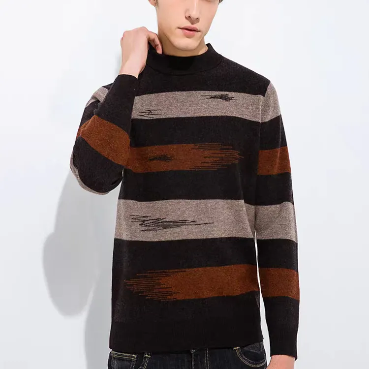 Sweater Wol Desain Polos Pria, Kualitas Premium Model Bergaris