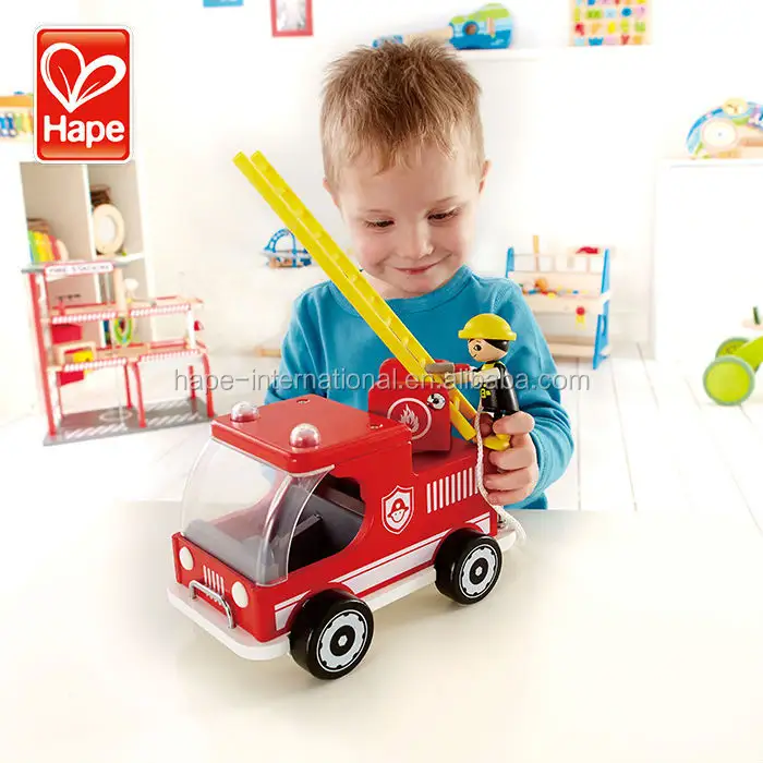Hape marca Promocional ecológico juguetes muchos juegan hablar sobre seguridad contra incendios camión de juguete para niños
