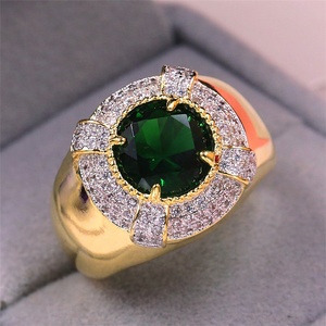 Luxe Cz Groene Zirkoon Mannen Ring Hoge Kwaliteit Gouden Kleur Bruiloft Sieraden Verlovingsring Maat 7-12