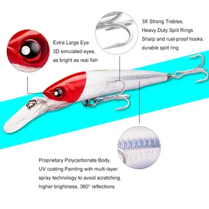 Büyük Minnow olta cazibesi mücadele için 2019 güzel kalite 180mm özelleştirilmiş ABS plastik 3D gözler yapay yem 8 renkler VMC 98g