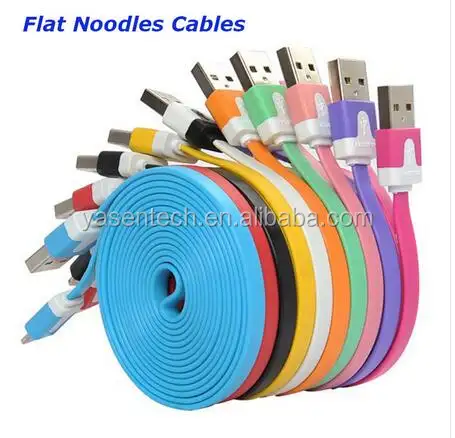 Flat Noodle usb cable 100% data charger cable for all cell phone 1M/2M/3M for iPhone and Android