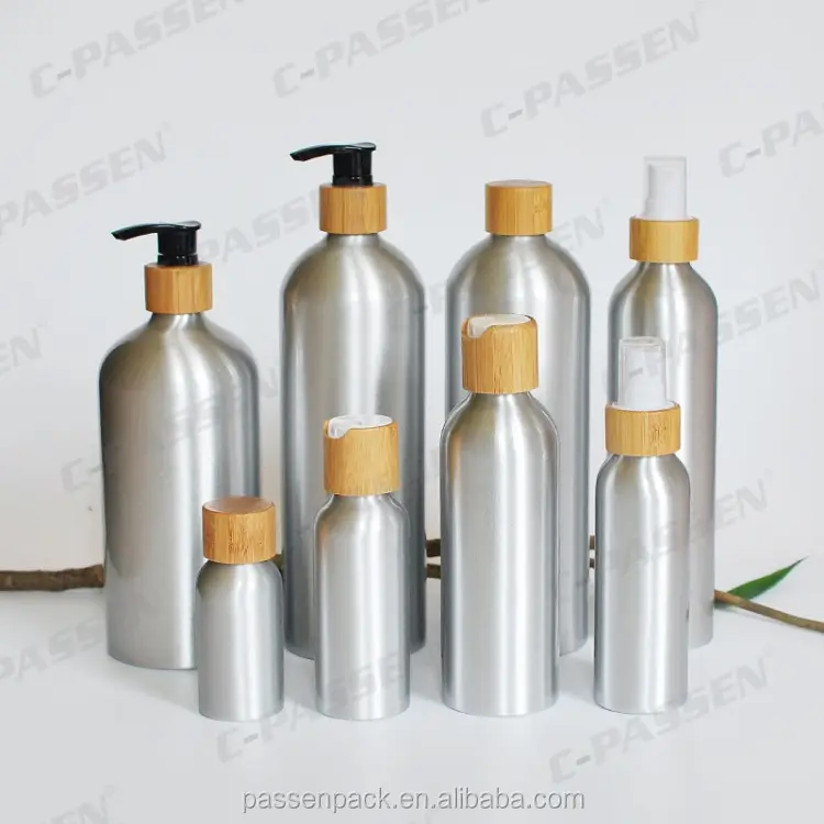 Verschiedene natürliche Aluminium flaschen mit Bambus lotion und Sprüh pumpe