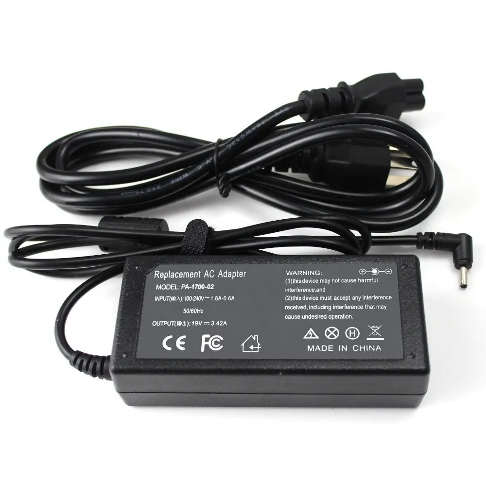 Laptop Charger 19V 3.42a 65W 3.0*1.1/1.0mm for Acer Chromebook 11 13 14 15 CB3 CB5 C720 C720P C740 C810 C910 Ac Power Adapter DC