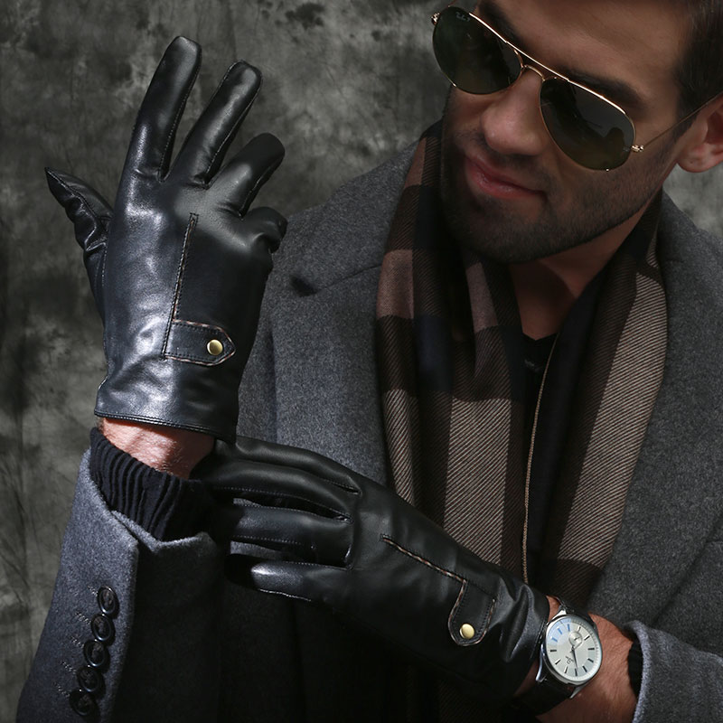 Gants Dhiver En Cuir Pour Hommes : Gants Noirs En Cuir Véritable Chauds Et Coupe Vent Pour Lhiver Du 10,39 € | DHgate