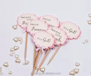 Paper Baby Shower Cupcake Toppers Little Girl Shower Party Picks Its a Girl , Oh Baby, Princess Cake Topper Decoration