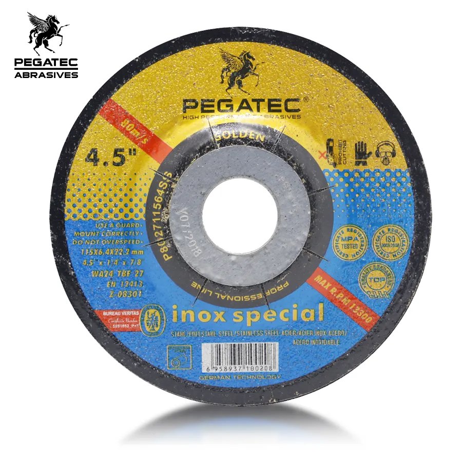 PEGATEC 4.5" 115X6.4X22.2mm Inox Grinding Discs Stainless Steel Grind Off Disc