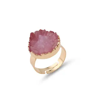 Rose quartz pink resin ring with one simulated stone