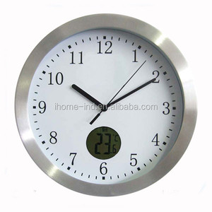 14 ''nhôm Đồng hồ treo tường với Nhiệt kế kỹ thuật số và ẩm kế thạch anh Analog phòng khách một mặt Sáng Tạo 1 * AA pin - Product Image 3