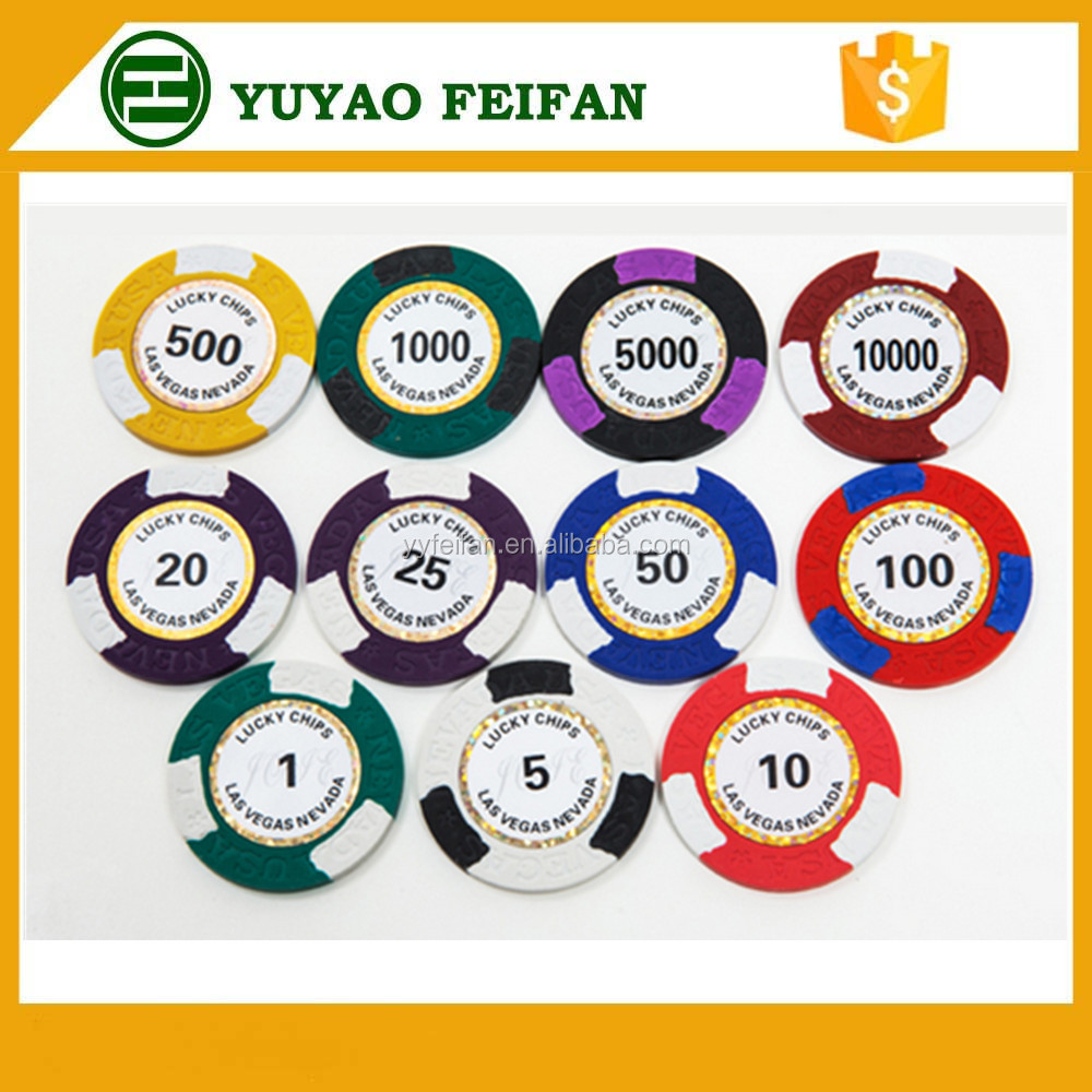 ラッキーチップス ラスベガス ネバダ 100%クレイ ポーカー用チップ 14g