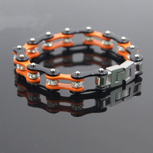 Bracelet de chaîne de moto en acier inoxydable punk orange avec perles de cristal - Product Image 1