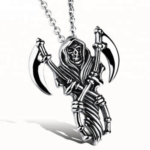 Collana MECYLIFE con Pendente a <span class=keywords><strong>Falce</strong></span> <span class=keywords><strong>della</strong></span> <span class=keywords><strong>Morte</strong></span> in Titanio, Ciondolo Teschio in Acciaio Inossidabile per Uomo - Product Image 1