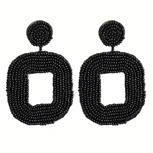 beho vintage square dangle pendant fashion seed beads glass earring handmade