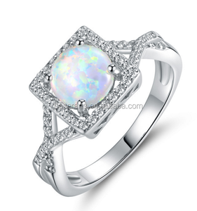925 ronda ópalo de fuego blanco halo ajuste cuadrado twised claro ZIRCON anillo de compromiso de diamantes para las mujeres - Product Image 1