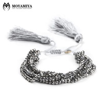 Moyamiya Jóias Artesanais 4mm vidro cristal multifilar frisada Envoltório Pulseira mulheres