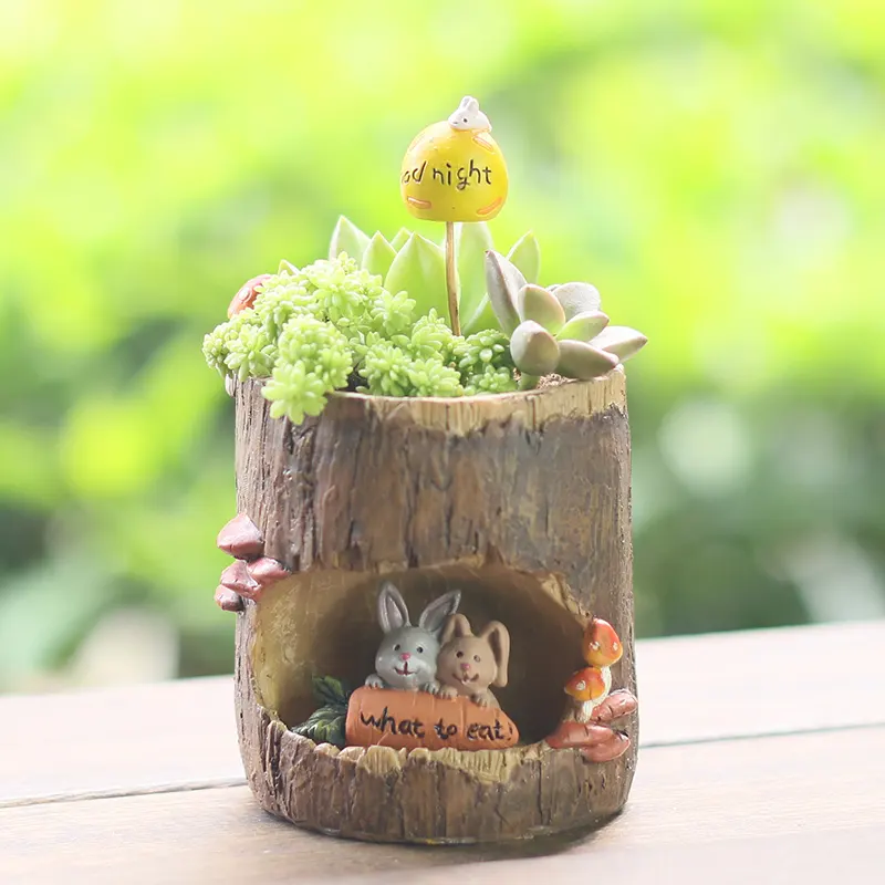 ROOGO Decorativo Rustico Fairy Garden Planter Animale Miniatura In Resina Ceppo Imitazione Succulente Vasi Bonsai Casa e Giardinaggio