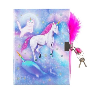 Gem Decoration Feather Children Printed School Diary Spiral Hardcover <strong>Notebook</strong> <strong>With</strong> <strong>Lock</strong> - Product Image 1