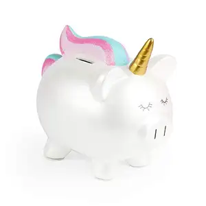 Cute Starpoint Rainbow Ceramic White Unicorn Piggy Bank