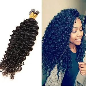 wholesale keratin flat tip hair extensions brazilian curly human hair