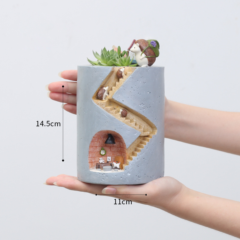 Roogo 2019 Смола еж камень садовый цветочный горшок