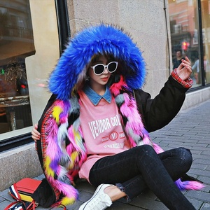 Cappotto Parka lungo caldo e morbido finto lusso in stile cincillà volpe per donna con motivo a quadri in stile Blazer a trama libera <span class=keywords><strong>Trench</strong></span> - Product Image 2