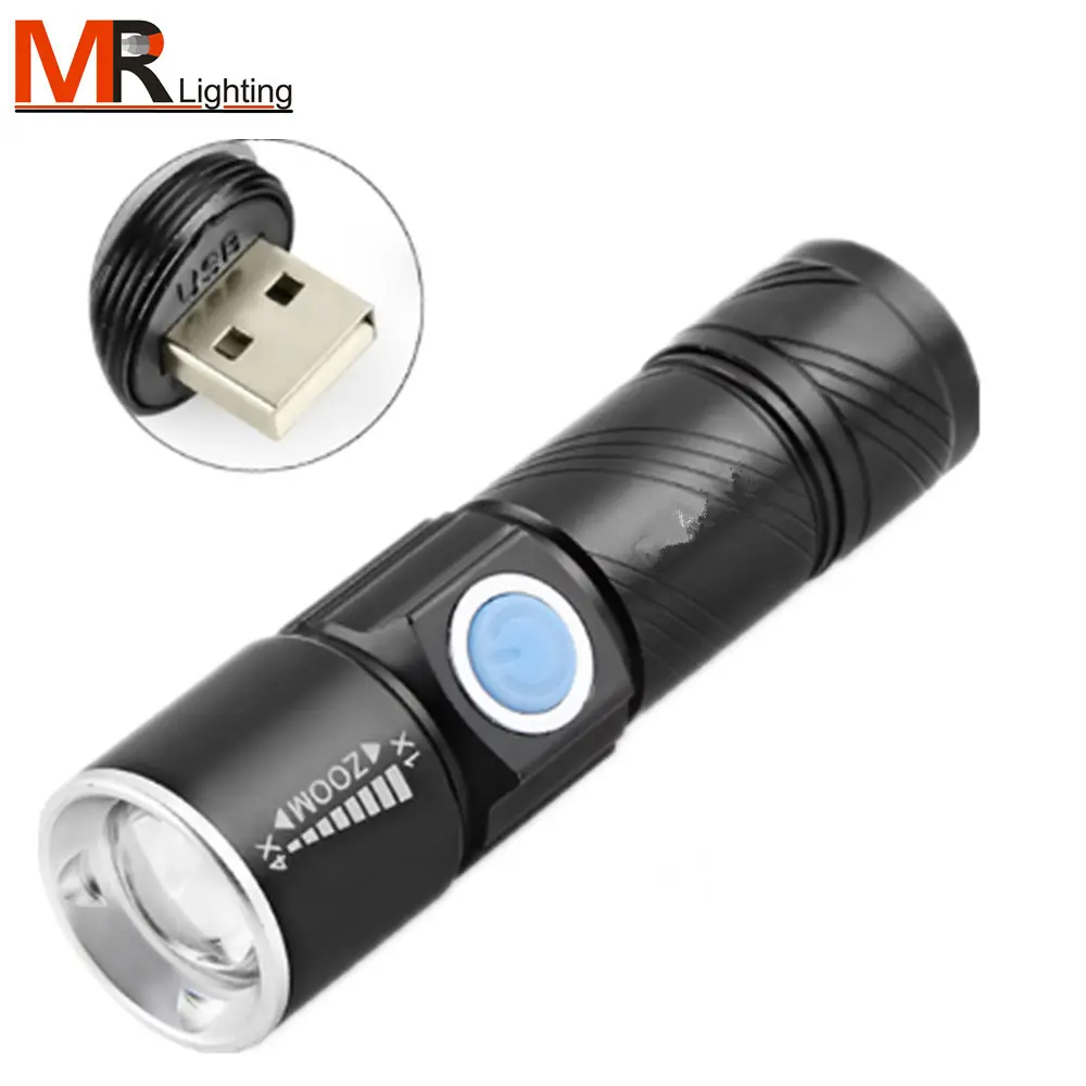 3 Mode USB Rechargeable Zoomable Led Mini Flashlight