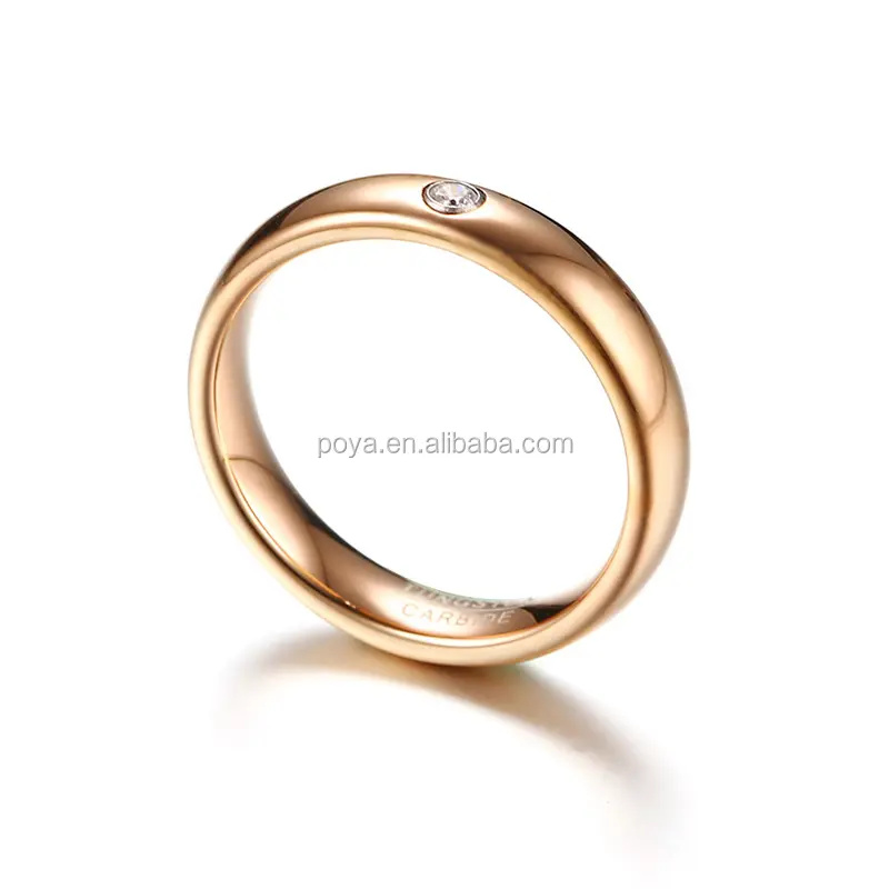 POYA Wholesale Tungsten Wedding Band 4 mm Rose Gold CZ Inlay Women Tungsten Carbide Ring Engagement Ring