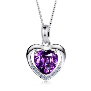 Collana con Ciondolo Personalizzabile in Argento 925 a Forma di Cuore Blu e Rosa con Zircone per Fidanzamento, Matrimonio o Festa da Donna - Product Image 2