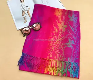 Nhà Cung Cấp Modish Bright National Echarpe Shawl Stole Jacquard Hoa Bướm Bán Buôn Viscose Cầu Vồng Mới Khăn Pashmina