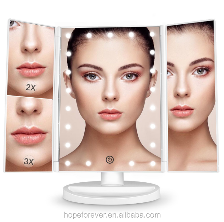 Освещенное зеркало для макияжа, светодио дный 22 СВЕТОДИОДНЫХ светильников Vanity Mirror с подсветкой и увеличением (2x/3x), сенсорный экран, двойная мощность