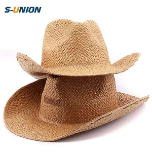 S-UNION โปรโมชั่นที่มีคุณภาพดีฤดูร้อนดวงอาทิตย์ที่กำหนดเองตกแต่ง Cowgirl หมวกและบุรุษหมวกคาวบอยฟางสำหรับขาย