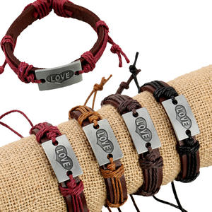 Nouvelle Arrivée Gravé Amour Charme Bracelets En Cuir Manchette Armure Wrap En Cuir cire cordon bracelet Pour Adolescent <span class=keywords><strong>Couple</strong></span> peau de vache chanvre bracelet - Product Image 1