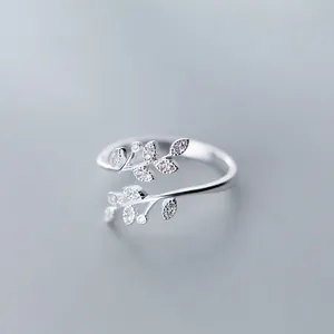 Top Qualität CZ Zirkon Olive Zweig Blätter Frauen Hochzeit Ringe Einstellbare Silber 925 Schmuck