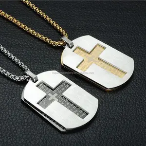 Custom Jesus croce militare medaglietta per cani collana Unisex gioielli in titanio con diamanti placcatura in oro 18K per bambini alla moda