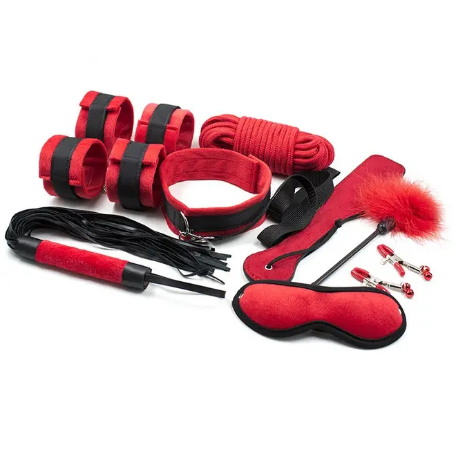 9 trong 1 Mềm Velour Nam/Nữ Bondage Flirt Chèo Roi Lông Công Việc Khó Khăn Collar Leash Núm Vú Kẹp Mặt Nạ Mắt, Quấn Vòng Bít Mắt Cá Chân