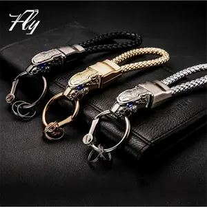 Leopard Head Vòng Chìa Khóa Kim Loại Cao Cấp-Blue-Khoan Xe Keychain Tùy Chỉnh Móc Chìa Khóa Bện Dây Da