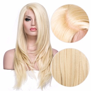 Parrucche da <span class=keywords><strong>Donna</strong></span> con Pizzo Trasparente, Lunghe e Lisce Stile Yaki, Colore Biondo, <span class=keywords><strong>Parrucca</strong></span> Sintetica con Frontale in Pizzo per Donne Bianche e Cosplay - Product Image 4