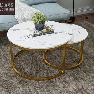 <span class=keywords><strong>Mesa</strong></span> de centro de mármol redondo para sala de estar, conjunto de <span class=keywords><strong>mesa</strong></span> moderna de acero inoxidable dorado, <span class=keywords><strong>mesa</strong></span> de espera para club, venta al por mayor - Product Image 5