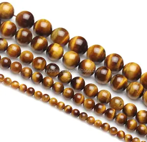 Wholesale round stone bead natural gemstone jewelry bead strand AAA grade 4-12mm brown tiger eye loose bead for jewelry making