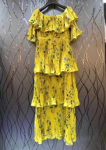 เดรสยาวพิมพ์ลายดอกไม้ ผ้าชีฟอง จับจีบ แต่งระบายช่วงไหล่ สำหรับใส่ไปทะเล ถ่ายรูปเองได้ รุ่นซัมเมอร์ 2018 - Product Image 4