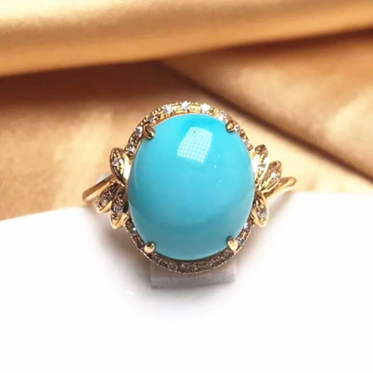 fashion jewelry 18k gold South Africa real diamond natural turquoise ring for women wedding silicon ring gemstone ring