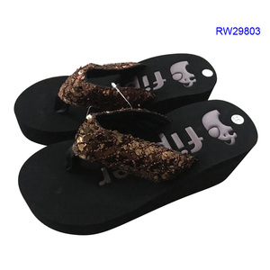 Tongs à semelle compensée haute pour femmes, à paillettes/paillettes, Logo personnalisé, été, 2018 - Product Image 4